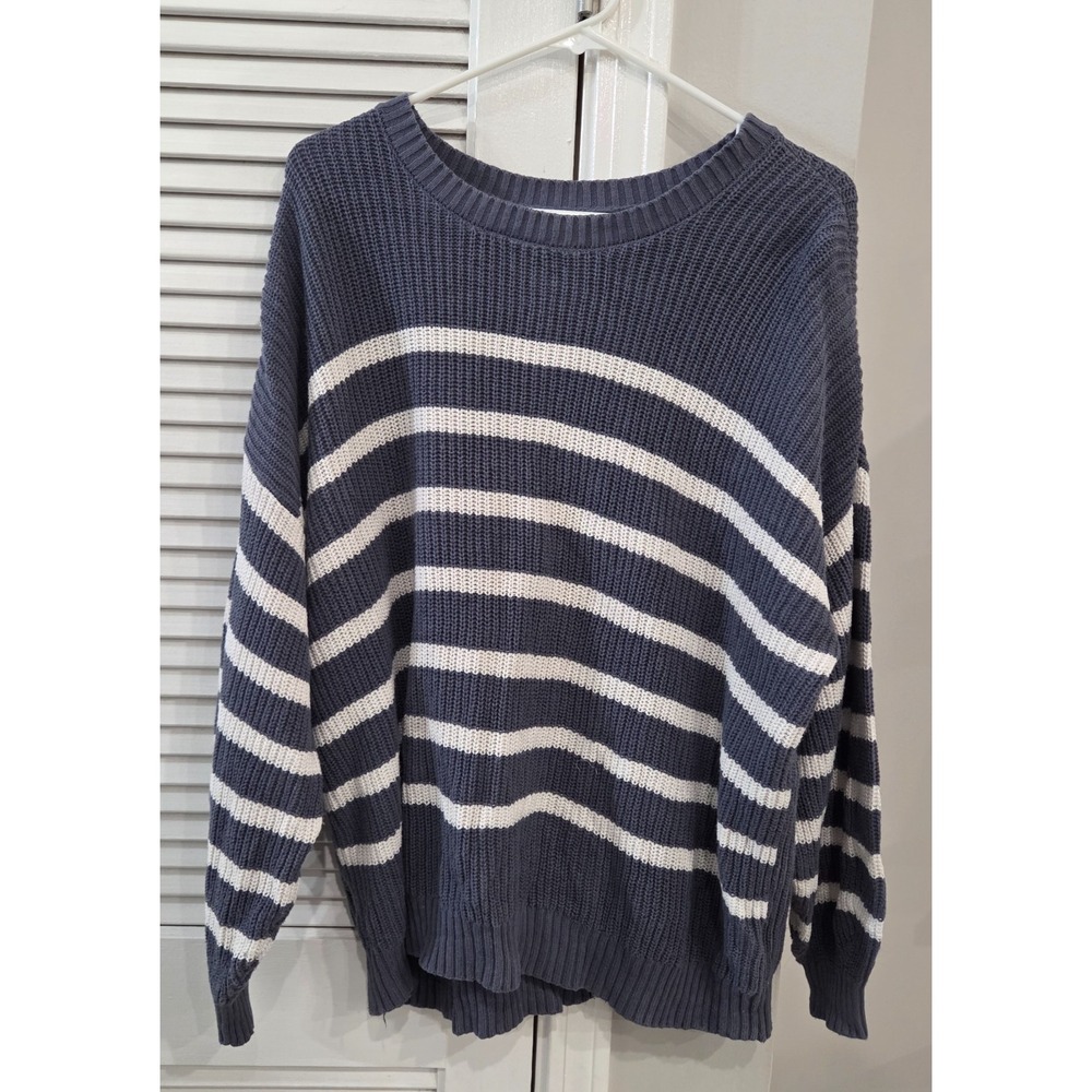 Womens Hollister Oversized Crew Sweater Navy & White Striped Size Large